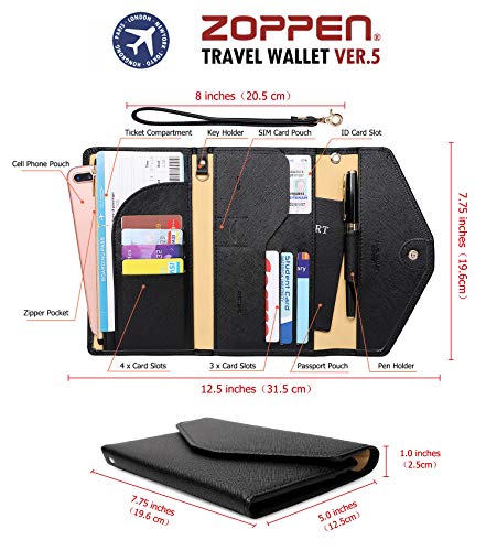 Zoppen Passport Holder Travel Wallet (Ver.5) For Women Rfid Blocking Multi-Purpose Passport Cover Document Organizer Strap, Black #TOP1