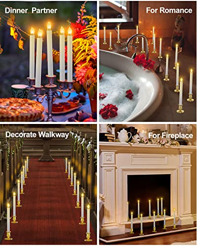 Image of RONXS Window Candles, Flameless Taper Candles with Timer, Christmas Home Wedding Decor Battery Operated Flickering LED Candles with Remote Controls, Glod Candle Holders (A-12pcs Gold)