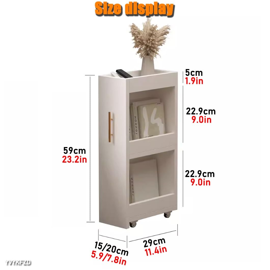 YVYKFZD Carrello Portaoggetti Sottile a 3 Livelli, Carrello Stretto, Carrellos da Cucina con Ruote e Maniglia, Carrellos Carrellino Organizer da Bagno in Legno(Light Brown A,15cm/5.9")