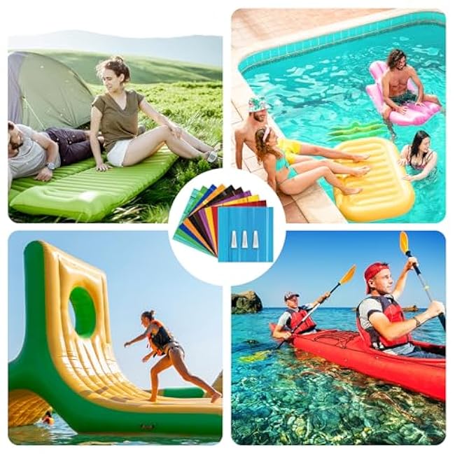10 Pcs Bounce House Patch Repair Kit Professional Vinyl Repair Kit for Inflatable Bounce Houses Includes Multi-Color Vinyl PVC Patches with 3 x 3g Glue Accessory for Inflatables