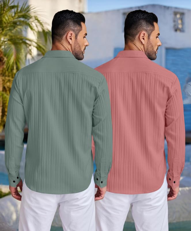 Image of FINIVO FASHION Men's Cotton Blend Shirt Set Lightweight, Full Sleeves, Plain Texture, Button Closure, Summer Ready (Pack of 2)