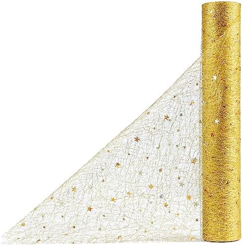 OSVINO Gold Metallic Table Runner 30CM x 10M Glitter Sequin Mesh Table Runner Roll Sparkle Foil Thin Table Decor Centerpiece for Wedding Bridal Shower Baby Shower Birthday Party