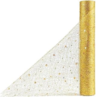 OSVINO Gold Metallic Table Runner 30CM x 10M Glitter Sequin Mesh Table Runner Roll Sparkle Foil Thin Table Decor Centerpiece for Wedding Bridal Shower Baby Shower Birthday Party