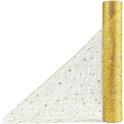 OSVINO Gold Metallic Table Runner 30CM x 10M Glitter Sequin Mesh Table Runner Roll Sparkle Foil Thin Table Decor Centerpiece Cover