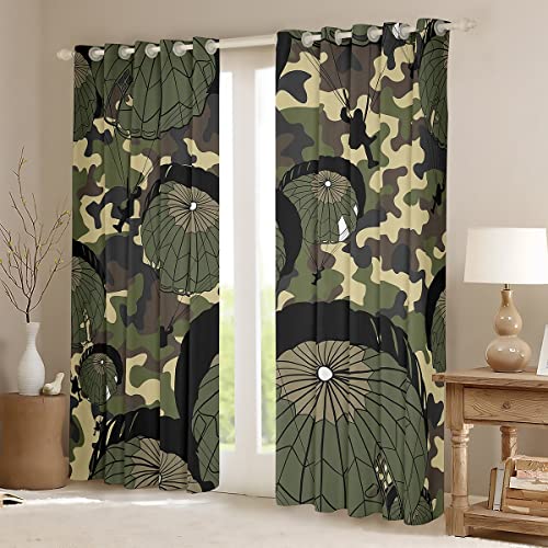 Camouflage Curtains Military Parachute Window Curtains for Bedroom Living Room for Kids Boys Girls Camo Window Drapes Army Green Black Window Treatments W52*L63 - Image 2