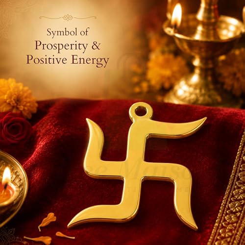 Image of Brass Swastik (卐) Sathiya Wall Hanging Yantra | 5 Inch Approx | Vastu Door Hanging for Najar Dosh |Weight-240gm Approx |Decorative Home Decor Symbol for Positive Vibes
