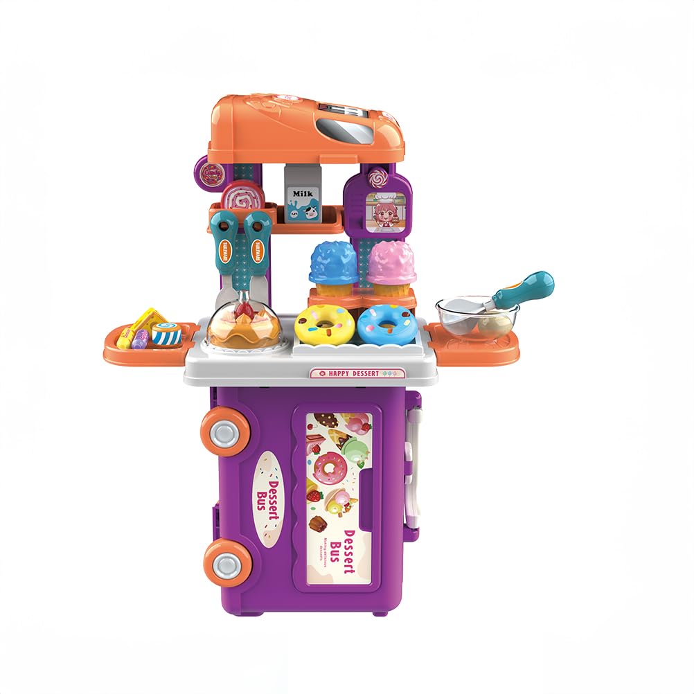 BOWA 3 in 1 Dessert Cart Playset Sweet Treats Cart set in Bus Theme for Boys and Girls