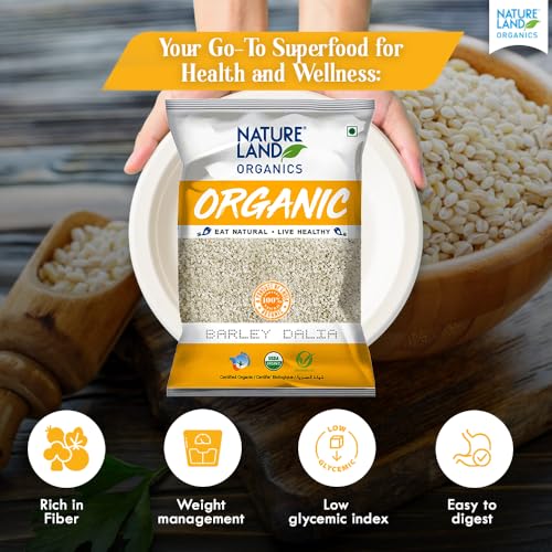 Image of Natureland Organics Barley Dalia 500 Gm (Pack of 4) Total 2Kg - Organic Dalia + Natureland Organic Barley Flour /Jau Flour 500 Gm (Pack of 5) - Healthy Organic Flour