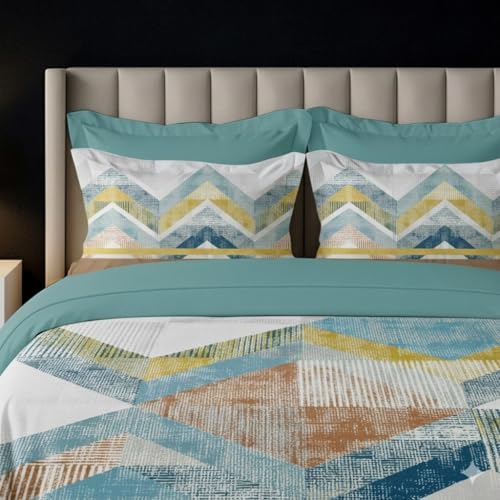 Image of LANE LINEN 100% Cotton Printed King Size Bedsheet - Sky Blue | OEKO-Tex Certified, 250TC, Fits King & Double Bed, Geometric Print, Breathable & Wrinkle-Free, Includes 2 Pillow Covers