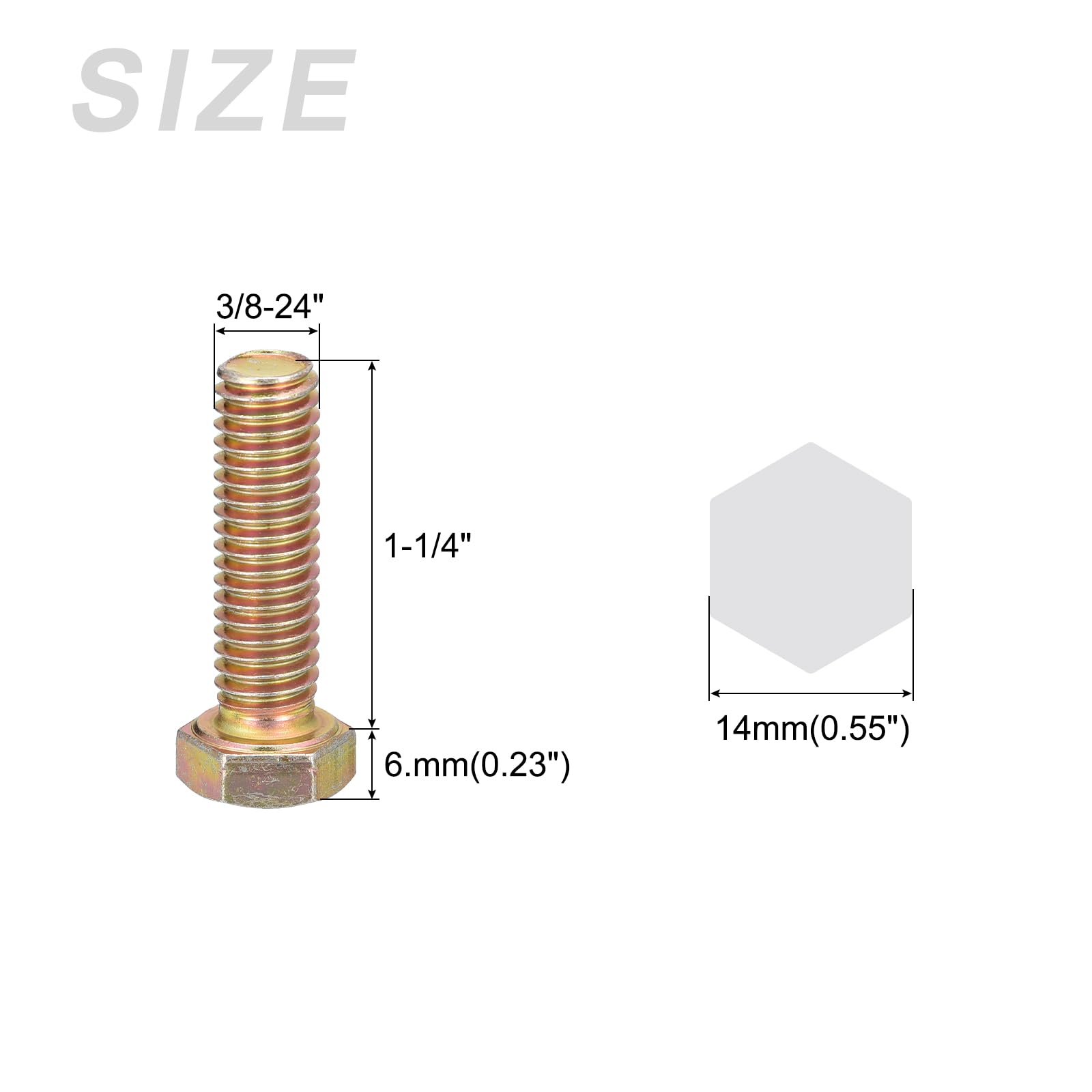 METALLIXITY Hex Bolts (3/8-24x1-1/4") 8Pcs, Carbon Steel Zinc Plated Fully Threaded, UNF Fine Thread Hex Head Screw Bolt - Image 2