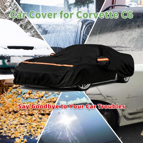 Image of Car Cover for Corvette C6 2005-2013, Custom Fit Waterproof All Weather Full Car Cover, Windproof Outdoor Cover with Driver-Side Zipper Door