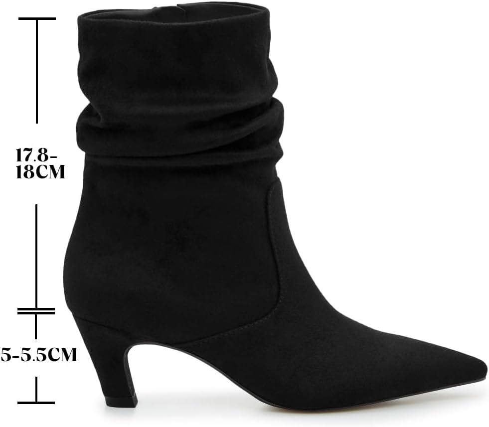 Coutgo Women's Slouchy Ankle Boots Low Kitten Heel Pointed Toe Booties Side Zipper Fall Shoes - Image 4