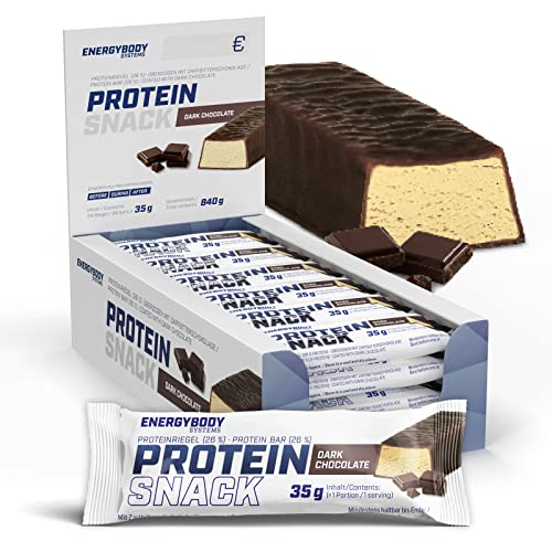 Energybody® Protein Snack Eiweißriegel Energieriegel 24 Stück à 35g [nur 135 kcal pro Riegel] 26% Protein, Vitamine & Kohlenhydrate/Protein Riegel wenig Kalorien, Dark Chocolate