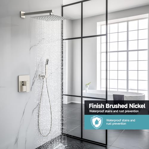 Image of SR SUN RISE Shower System 12-Inch Rainfall Shower Head Brushed Nickel