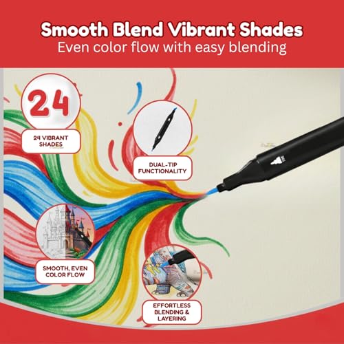 Image of Toy Imagine 24 Colorful Dual Tip Art Markers Sketch Pens with Carrying Case for Painting Sketching Calligraphy Drawing Fine & Chisel Tip Colour Markers for Kids Adults & Artists(24 Shades)