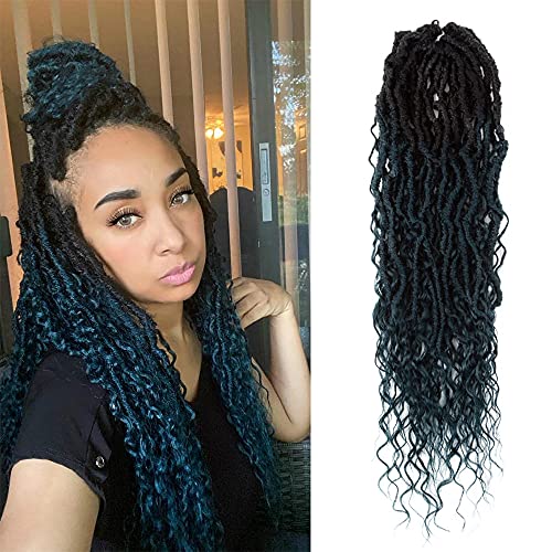 NOBLE HAIR New Goddess Locs Crochet Hair 20 Inch 5 Packs Curly Faux Locs Crochet Hair Ombre Blue Boho Hippie River Locs Crochet Hair with Curly Ends(20 inch, TT1B/BLUE5)