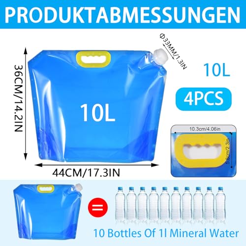 4 Stück Wasserkanister Faltbar, Faltbarer Wasserkanister 10L mit Dichtem Deckel, Auslaufsicherer, Gefrierfähiger - Wasserbehälter für Outdoor Camping Wanderungen Picknicks – Bild 3