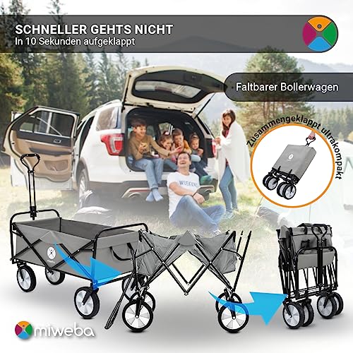 Miweba Faltbarer Bollerwagen MB-35 | Traglast 120 Kg - Klappbar - Handwagen faltbar - Transportwagen für Kinder - Kinderwagen - Gartenwagen - Wagen - Strandwagen - Faltwagen (Grau)