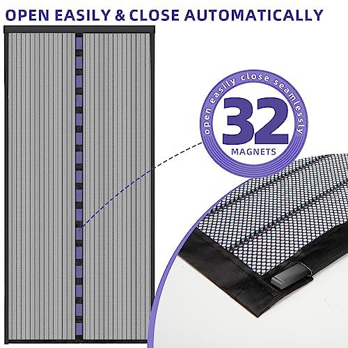 Image of Magnetic Screen Door, Self Sealing Screen Door, Heavy Duty Door Screen Magnetic Closure Keep Bugs Out, Retractable Screen Door Mesh - Pet and Kid Friendly, Hands Free Door Screen 35 inch x 82 inch