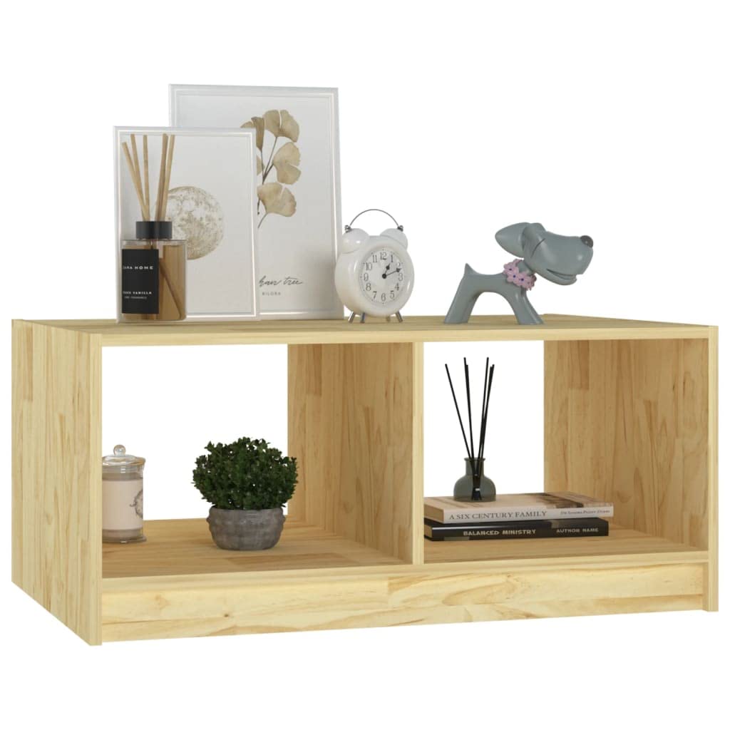 Mesa de centro 75 x 50 x 33,5 cm madera maciza de pino, moderna mesa auxiliar con estante, muebles de salón robustos para aperitivos, bebidas, decoración