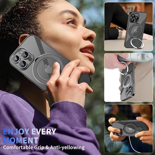 Image of Magnetic for iPhone 13 Pro Case with Invisible Stand[Compatible with MagSafe][Full Camera Lens Protector][Military Drop Protection] Shockproof Not Yellowing Clear Slim Soft for Women Men