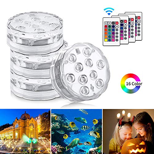Preisvergleich Produktbild Unterwasser Licht, KIPIDA Unterwasser LED RGB Fernbedienung Multi Farbwechsel Wasserdichte LED Unterwasserlicht für Weihnachten,Erntedankfest,Schwimmbad,... Tank Hochzeit Vase Beleuchtung, 4 Stück