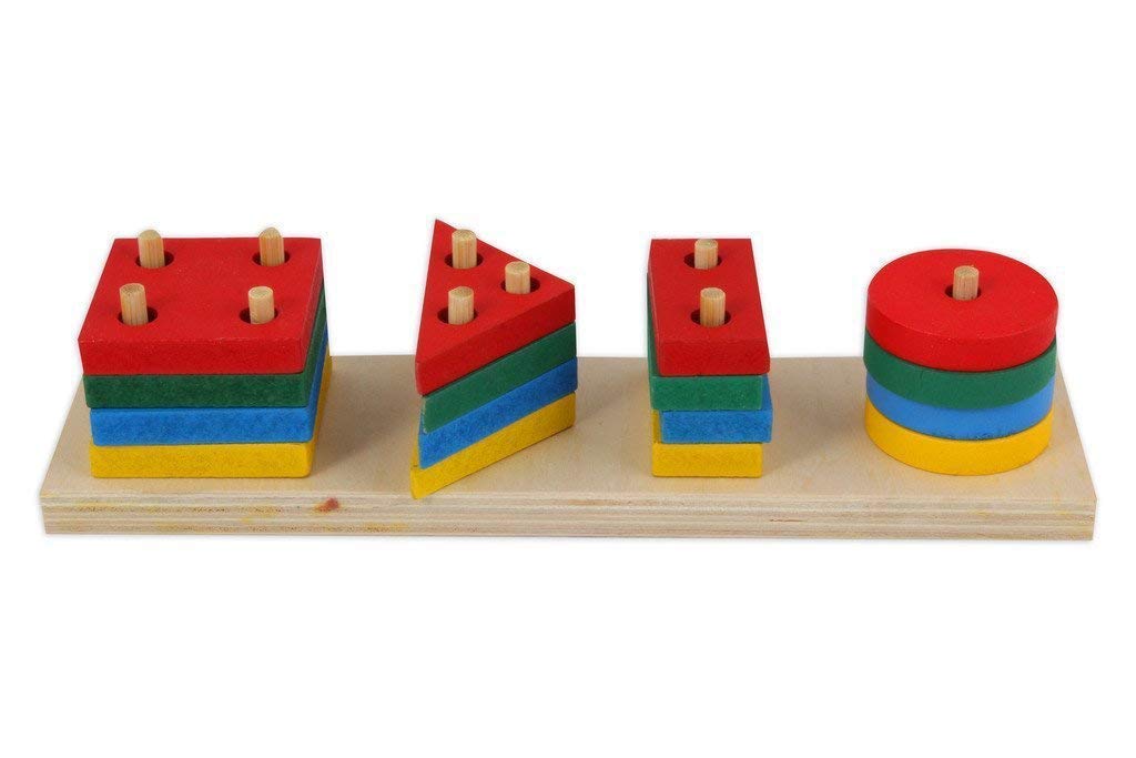 Skywalk Wooden Intellectual Geometric Shape Matching Four Column Blocks Educational & Learning Toys, Wooden Geometric Shape Sorter Puzzle, Multicolor, Pack of 1 1
