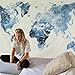 BLEUM CADE Blue Watercolor World Map Tapestry Abstract Splatter Painting Tapestry Wall Hanging Art for Living Room Bedroom Dorm Home Decor 59