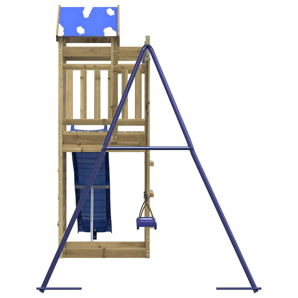 Spielturm aus imprägniertem Kiefernholz mit Rutsche Schaukel Sandkasten für Kinder im Garten, stabiles Klettergerüst mit Seil, Nest, Trapez, Ringe, Zubehör, Outdoor Spielhaus