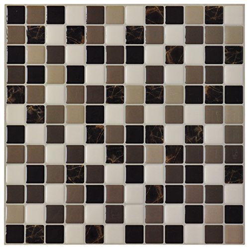 Art3D Backsplash Tile For Kitchen Marble Square Peel And Stick Tile, 12" X 12" (Brown) #TOP5