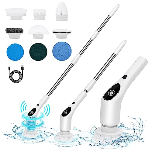 Electric Spin Scrubber Shower Scrubber with Long Handle for Cleaning Bathroom 9 Replaceable Brush Heads 3 Speed Modes Retractable Power Brush for Bathtub Tile Floor