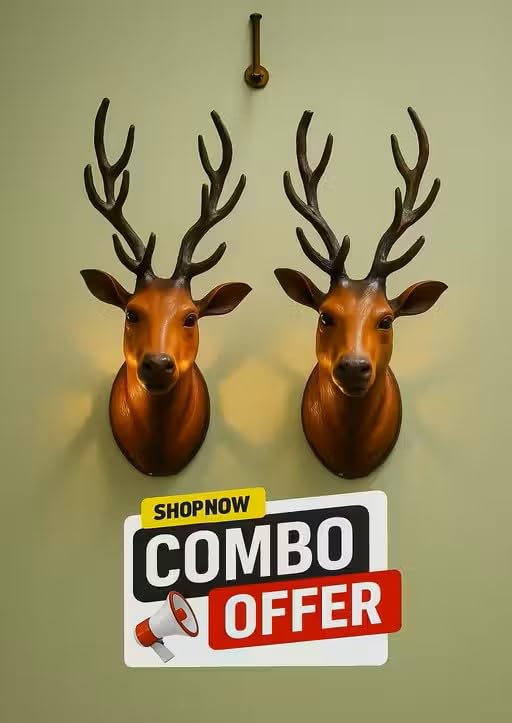 Decorative Deer Head Wall Mount, Resin, Brown, Set of 2, Rustic Style, Home Decor-image-29