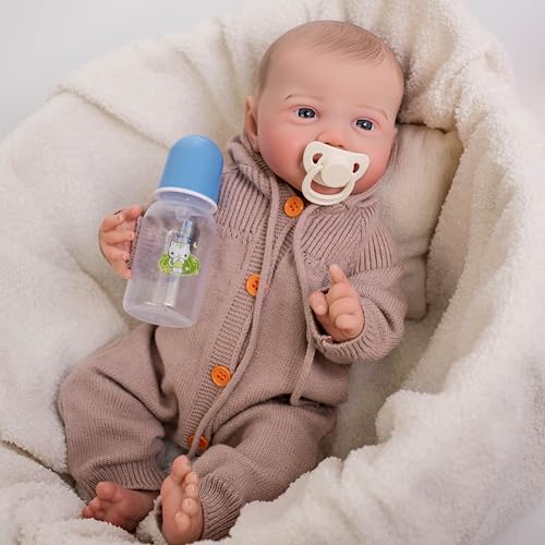 RXDOLL Realistische Reborn Babypuppen Silikon Ganzkörper Vinyl 19 Zoll Anatomisch Korrekt Baby Junge Lebensechte Babypuppen, die echt aussehen Neugeborene Puppe Silikon Babys Wasserdichtes Spielzeug – Bild 3