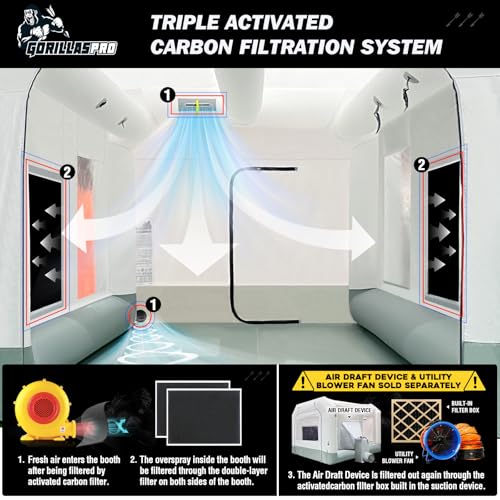 GORILLASPRO 13x10x8Ft Inflatable Paint Booth Tent with 550W Blower, Spray Tent with Air Filter System, Used for DIY Painting Car Truck Motorcycle Garage Furniture Parts Paint Renovation