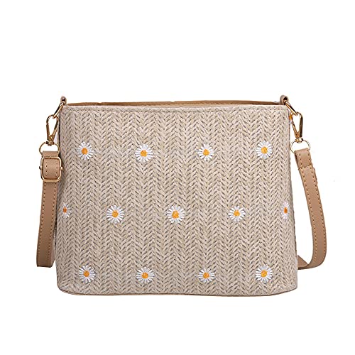 YYZCM Femmes Mesh Sac De Paille Épaule Bandoulière Sac Daisy Broderie Carré Sacs À Main Casual Dames Petits Sacs Messenger 24 * 18 * 8.5cm-2 Cover