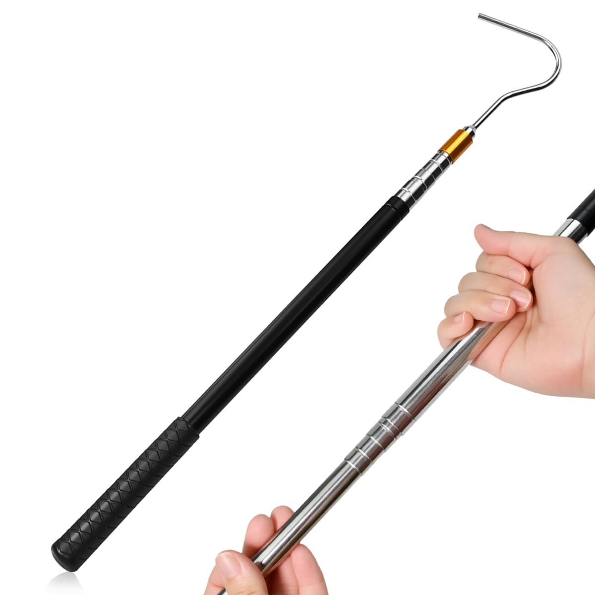 Telescopic Pole with Extendable Hook from 41 to 150 cm – Retractable Hook for Awnings, Candles and Blinds – Extendable Telescopic Rod with Hook for Camping, Attics and Trapdoor Stairs