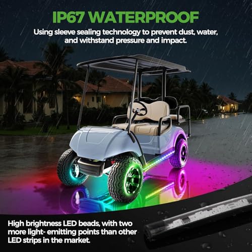 Image of 10L0L Golf Cart Underglow Light Kit with Canopy Lights, IP67 Waterproof, 24 Dream Color Modes Wireless Remote Music Sync, 12V-80V Wide Voltage Fit for Yamaha EZGO Club Car