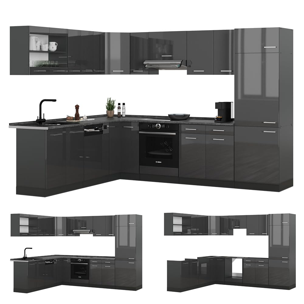 Vicco Cuisine en Angle R-Line 287x60cm Anthracite Brillant PT Anthracite