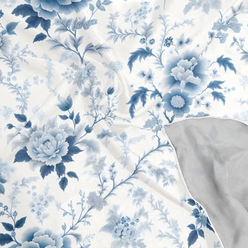 Blue and White Florals Silk Head Scarf 24" Square Soft Feeling Satin Hair Scarf Silk Bandana Neck Scarf for Women Girls4