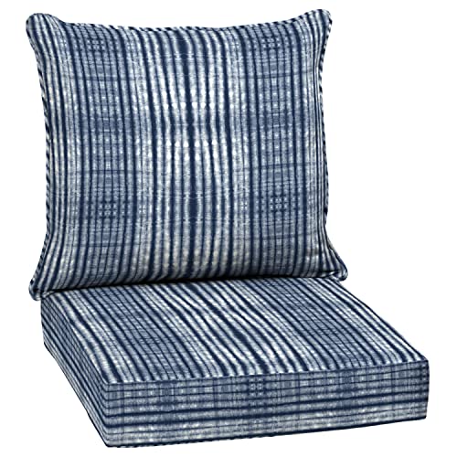 Image of Arden Deep Seat Outdoor Chair Cushion Set, 24 in x 24 in, Weather-Proof, Rain-Proof, Fade Resistant Patio Cushion Set for Chair, Sofa, and Couch Blue Shibori Stripe