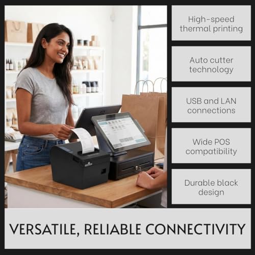 Image of Bestow80 mm Thermal Receipt Printer with Auto Cutter USB LAN POS Printer for Shops Restaurants Malls Black (USB+ LAN (E801))