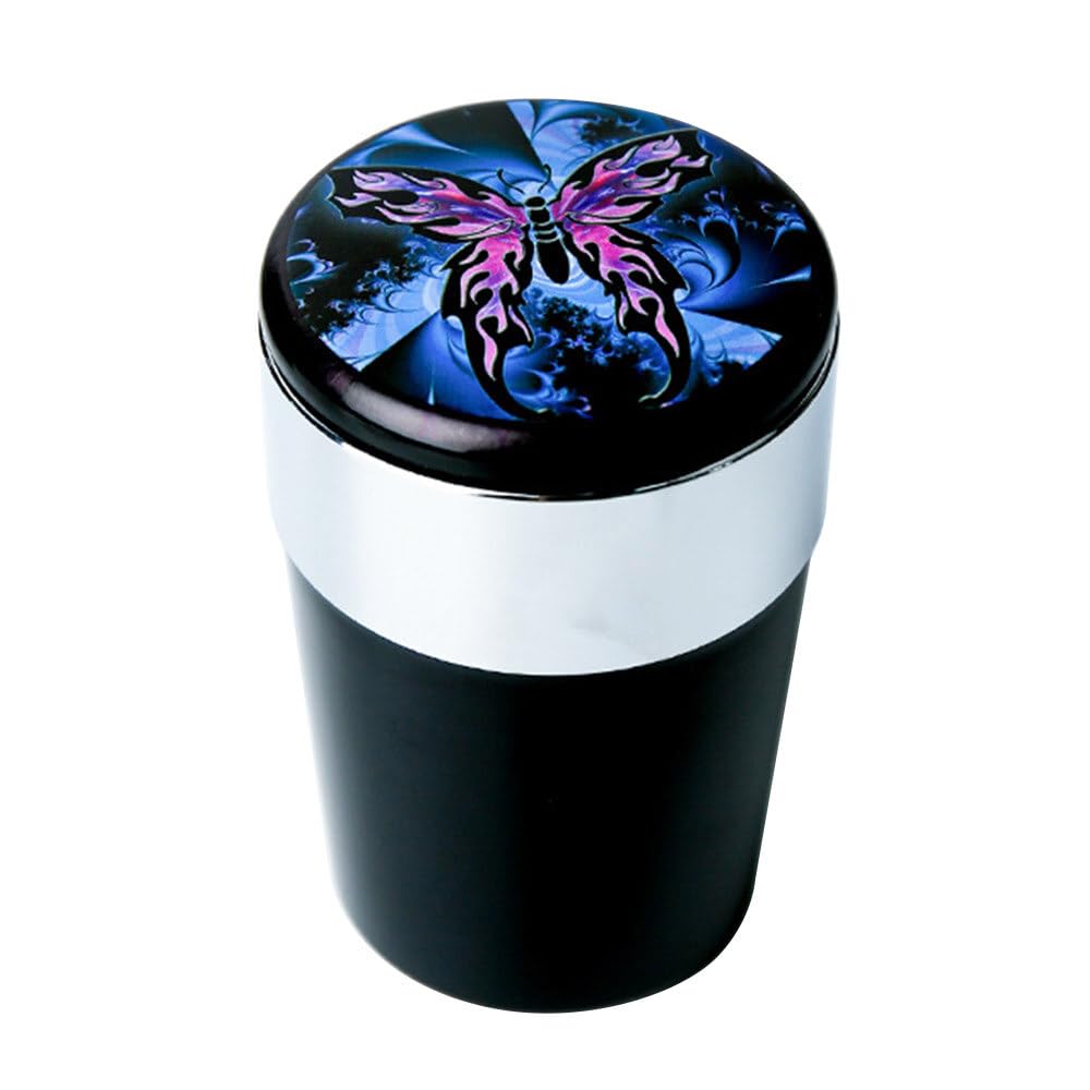 Cendrier Voiture Rechargeable USB Avec Lumière LED Bleue - Couvercle étanche, Doublure Amovible