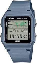 Casio Série Pop LF-30W | Relógio digital | Azul | Exibição do mapa do mundo | Pulseira de resina de base biológica | Luz LED | Cronômetro | Temporizador de contagem regressiva | Hora mundial | Multi
