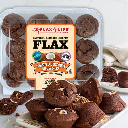 Flax4Life Toasted Coconut Brownies - Gluten-Free, Dairy-Free, Nut-Free, Soy-Free, Kosher - Made with Flaxseed for Fiber, Omega-3, and Protein - 12 ct Brownies Per Pack (Pack of 6)