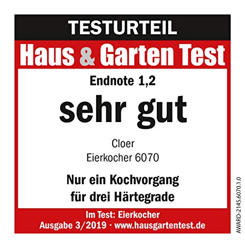 Foto von Cloer 6070 Elektronischer Eierkocher für bis zu 7 Eier, Weiterkochfunktion, akustische Fertigmeldung, 3 Pochierschalen, 435 W, Edelstahl