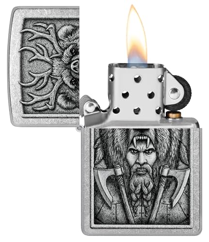 Image of Zippo Barbarian Windproof Lighter - Warrior Skull Design in Full-Color Image on Black Matte, Refillable, (Bis Certified)