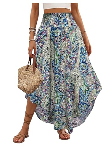 MakeMeChic Women's Boho Skirt Summer Beach Floral Flowy Long Midi Skirt