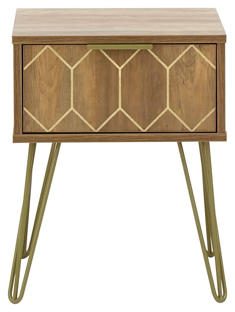 GFW Orleans Wooden Bedside Table With Drawer Storage Suitable For Hallway & Living Room, Bedroom Furniture For Display & Storage, Retro-Inspired Lamp Table, Mango Wood, D-39.5 x W-39.5 x H-49.5cm