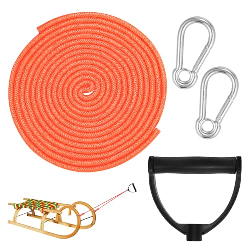 XIABYAYU Schlittenseil, Schlittenschnur, 4M Schlittenleine, Schlittenseil mit Griff und Karabiner, Schlitten Zubehör, Schnur für Schlitten, Schlittenseil Zugseil für Schlitten und Rodel im Winter (C)