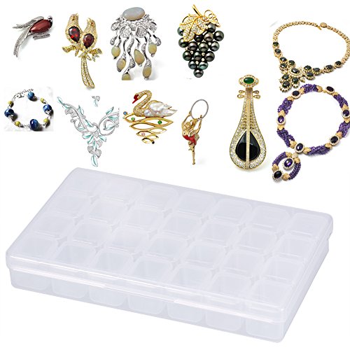 Adjustable 28 Slot Clear Plastic Storage Box, Nail Art Decoration Tools Container Jewelry Display Storage Box Case Organizer
